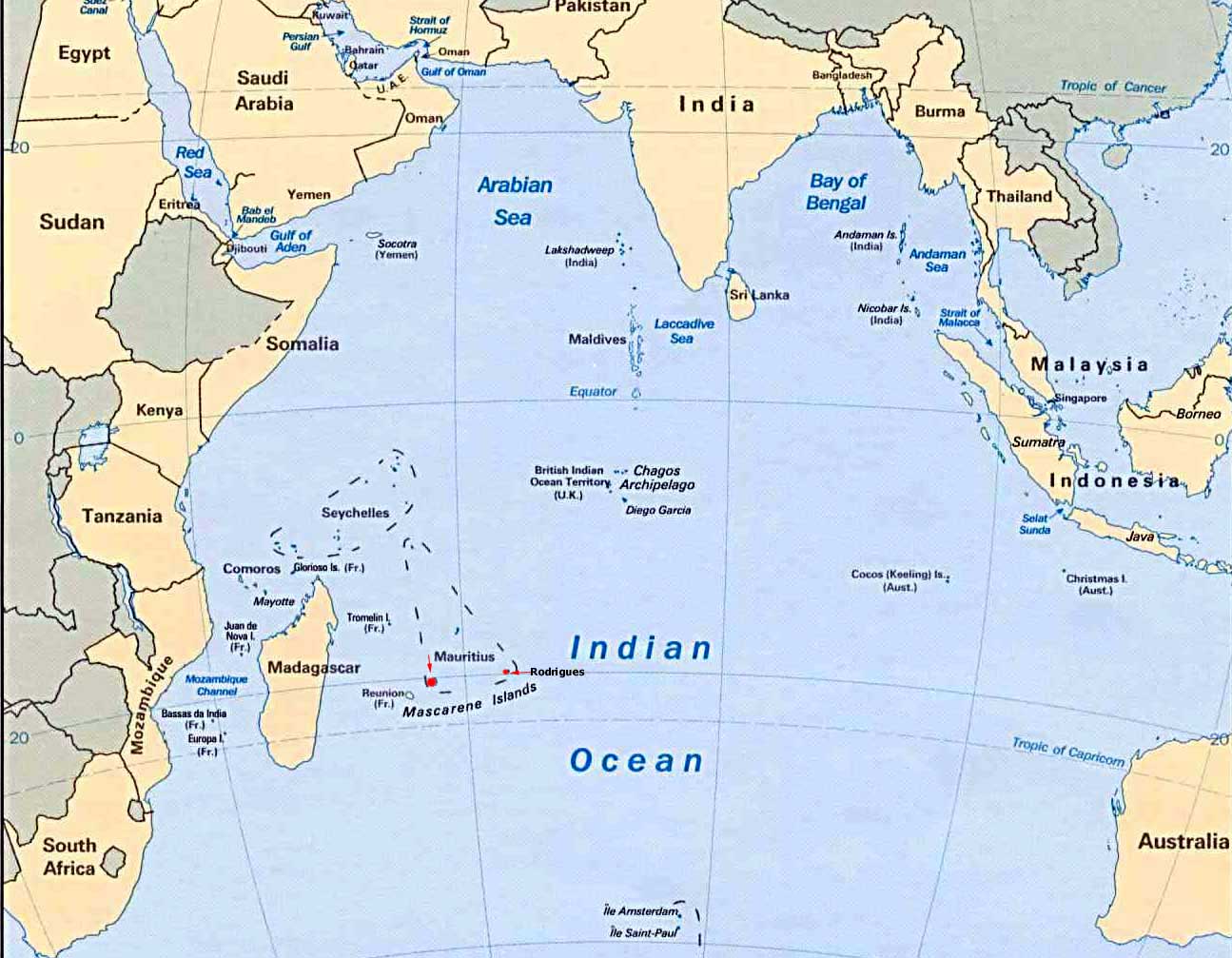 Острова индийского океана на карте